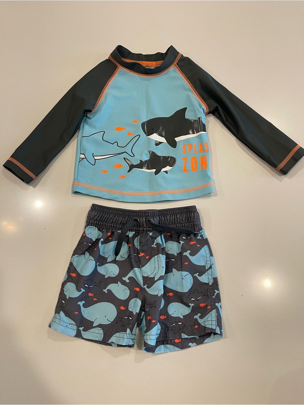 Simple joys by Carter’s 12M Rash Guard Swim Set - Blue & Whale Print